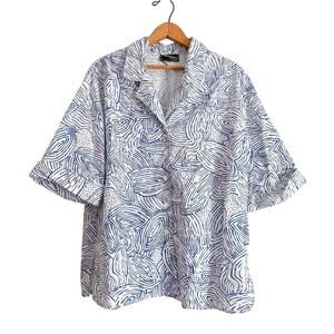 Haberdashery Vintage Button Up Short Sleeve Shirt Wave Floral Print Beach Resort